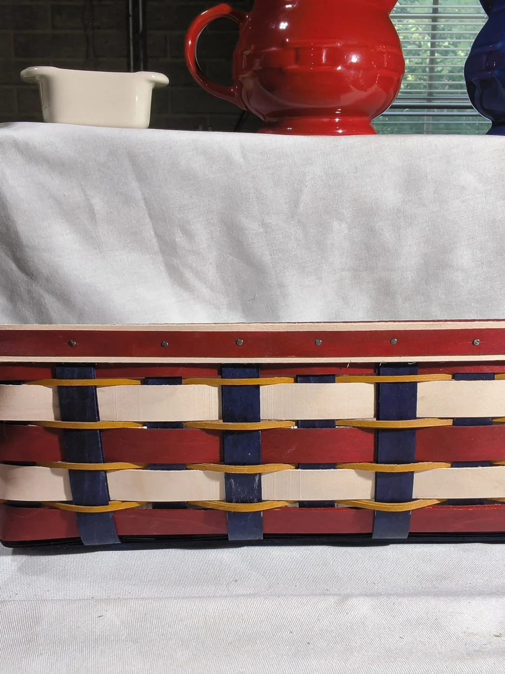 Longaberger Red and Blue Handwoven Basket